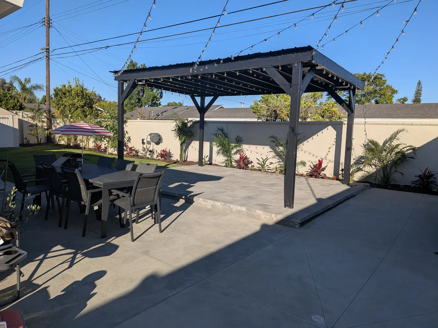 Completed backyard pergola and outdoor living project by Westerfield Landscapes